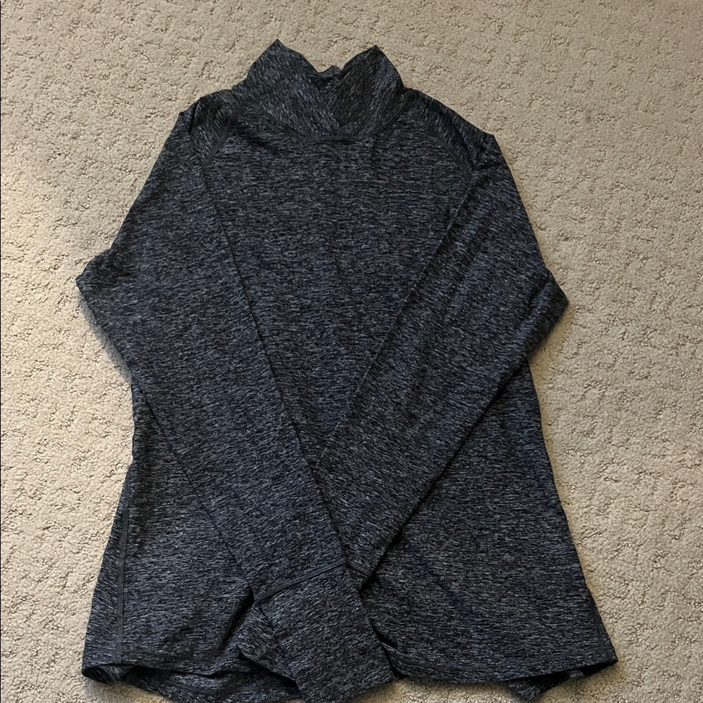 Gray Long Sleeve Turtleneck Top with ruffle bottom